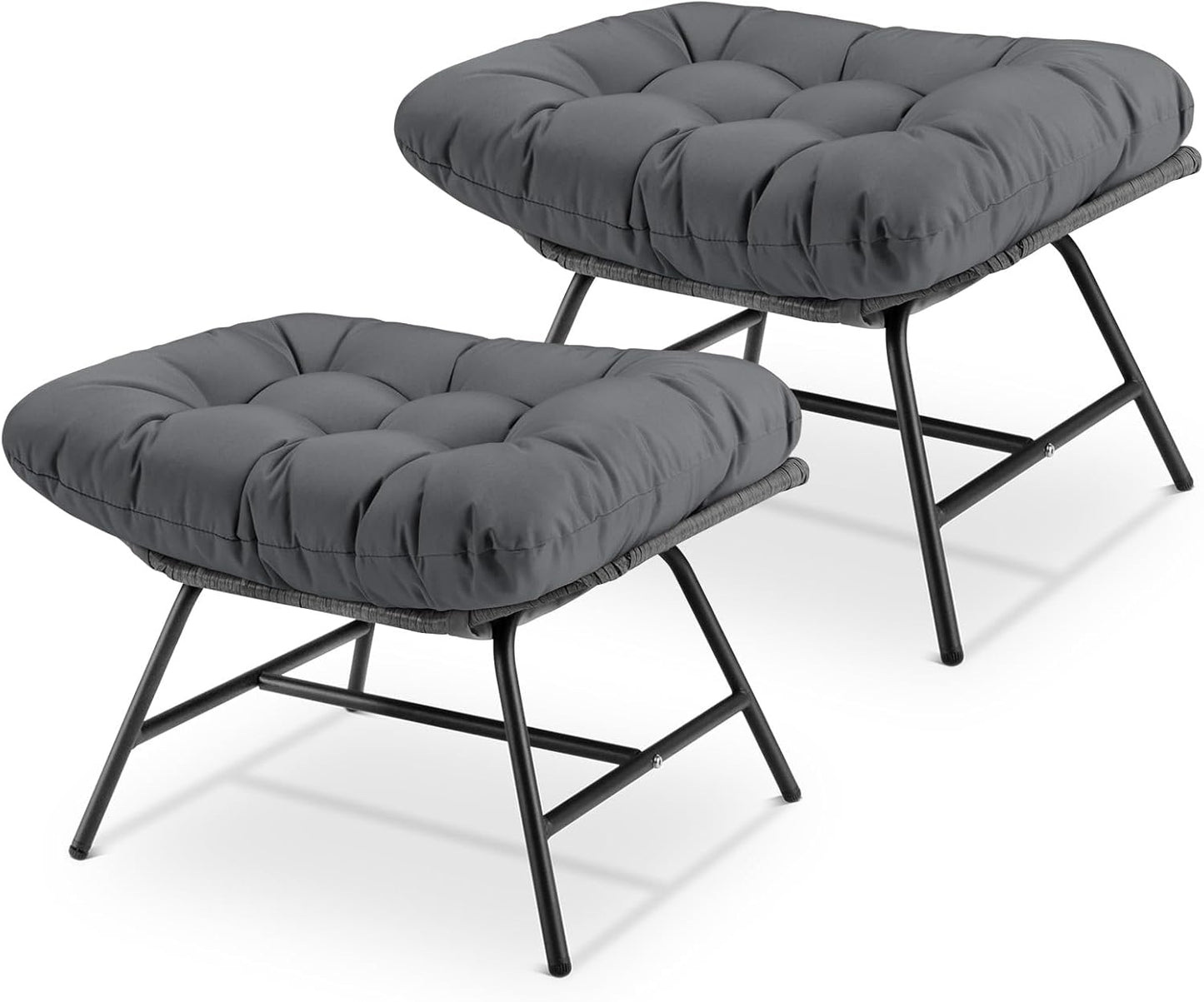 NICESOUL Indoor Outdoor Ottoman Set of 2, Large Wide Double Patio Footstool, PE Rattan Thicken Cushioned Footrest, All-Weather Wicker Furniture for Balcony, Porch, Living Room, Egg Chair, Brown