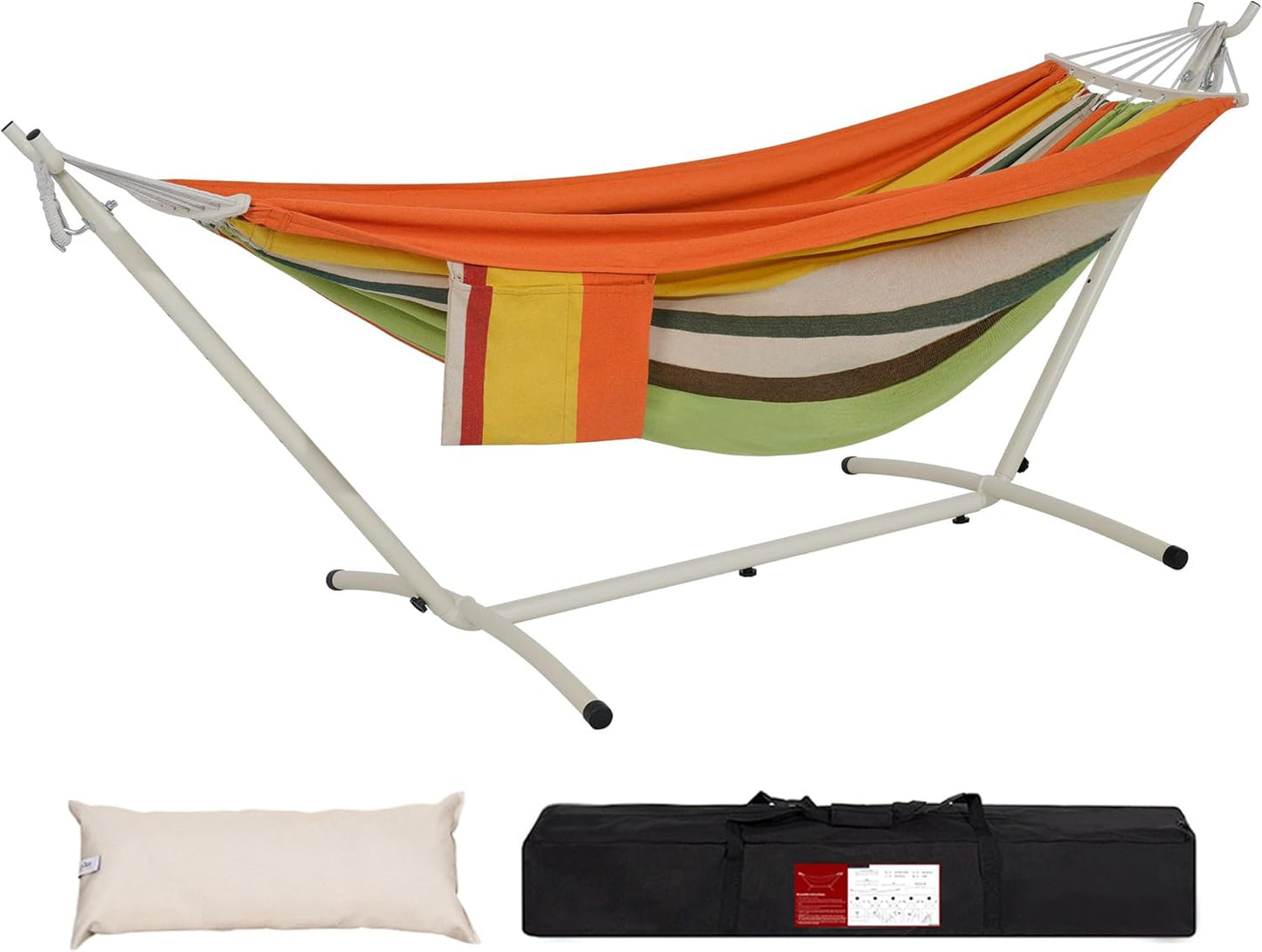 Lazy Daze Hammocks Double Hammock with 9ft Space-Saving Steel Stand Includes Portable Carrying Case, 450 Pounds Capacity (Natural)