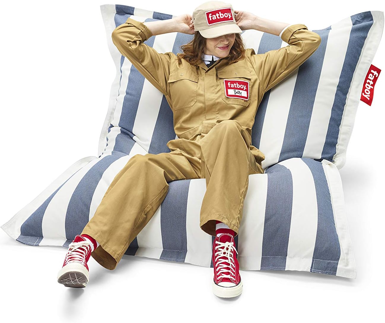 Fatboy Slim Outdoor Bean Bag Chair, Stripe Ocean Blue, Medium