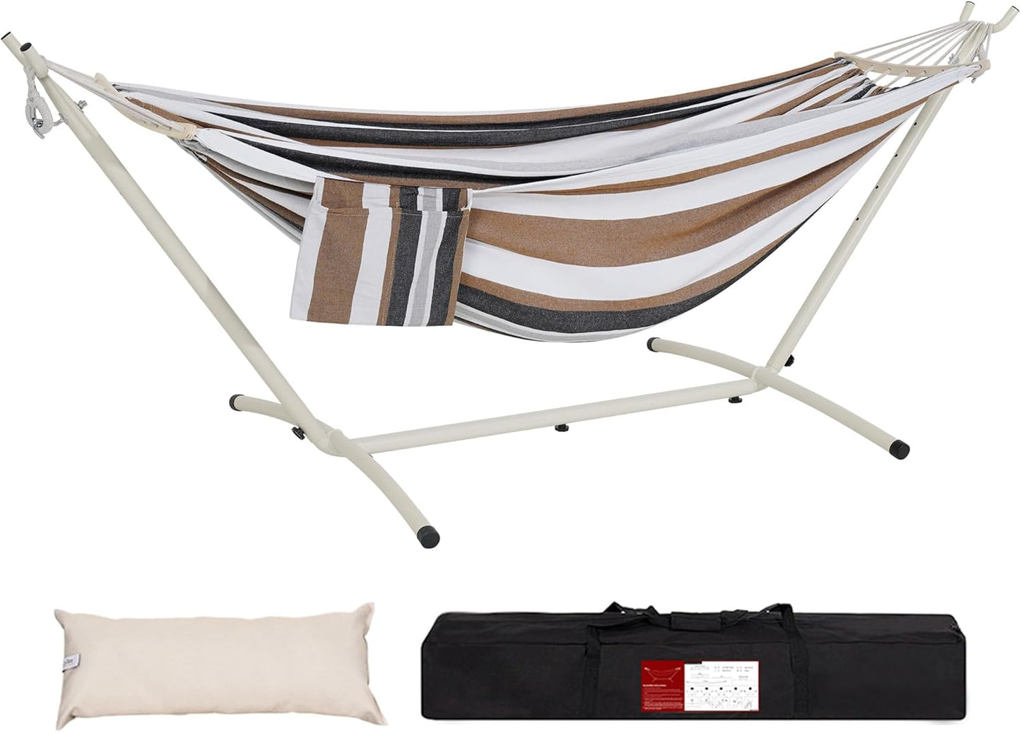 Lazy Daze Hammocks Double Hammock with 9ft Space-Saving Steel Stand Includes Portable Carrying Case, 450 Pounds Capacity (Natural)