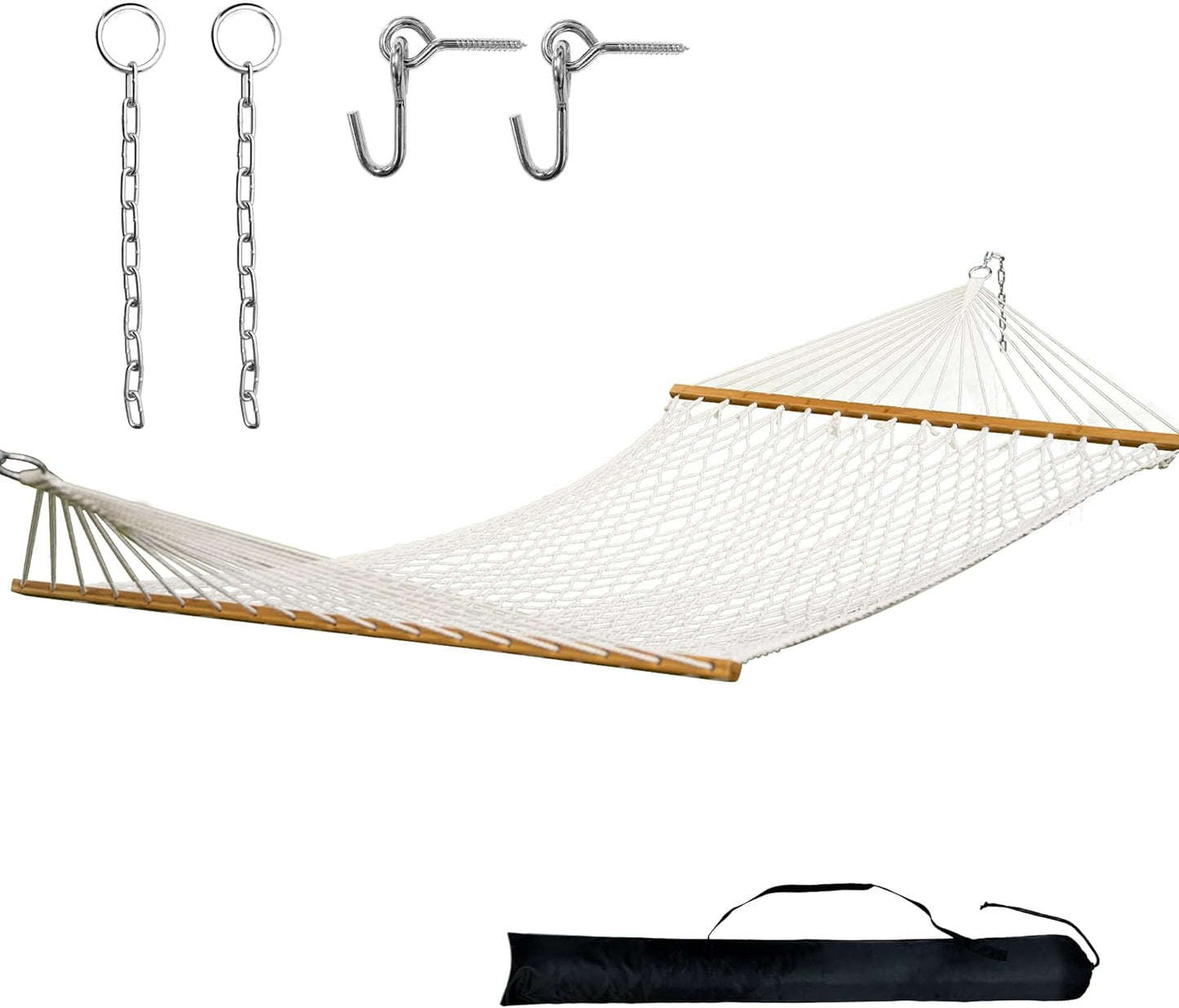 Double Hammock for 2 Person, Handwoven Rope Hammock with Spreader Bar Without Stand - Indoor & Outdoor Use for Patio, Poolside, Backyard (White)