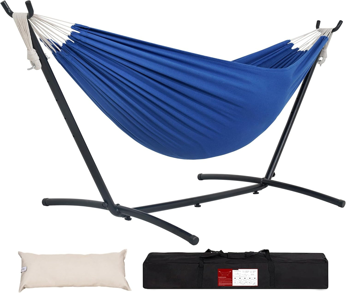Lazy Daze Hammocks Double Hammock with 9ft Space-Saving Steel Stand Includes Portable Carrying Case, 450 Pounds Capacity (Natural)
