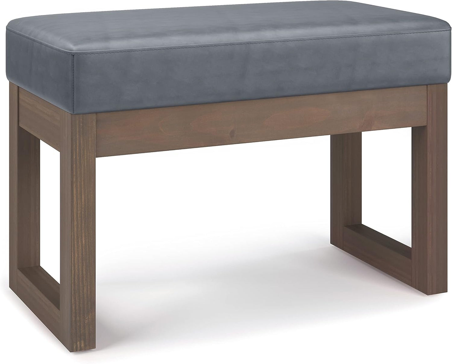 SIMPLIHOME Milltown 27 inch Wide Contemporary Rectangle Footstool Ottoman Bench in Grey Linen Look Fabric, Assembled, for the Living Room and Bedroom