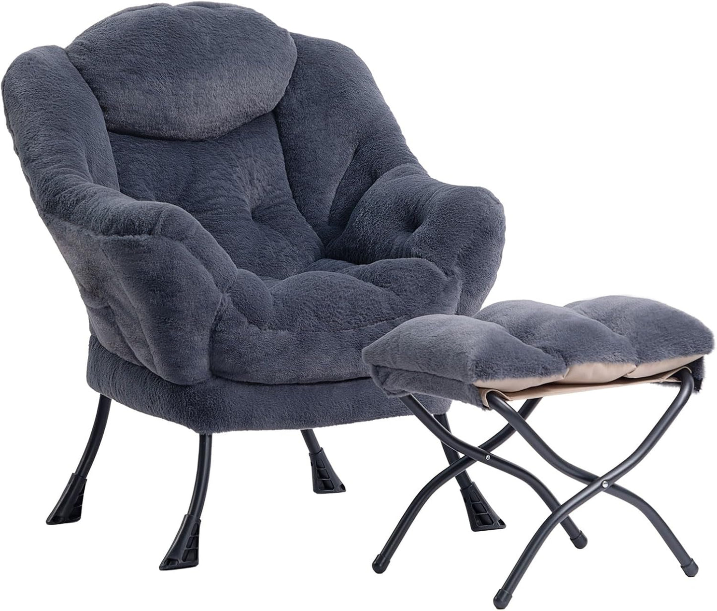 HollyHOME Lazy Chair with Armrest and Side Pocket, Comfy Accent Lounge Chair,Leisure Sofa Armchair for Living Room, Bedroom, Dorm, or Small Spaces, Oversized Reading Sofa Chair,Dark Grey