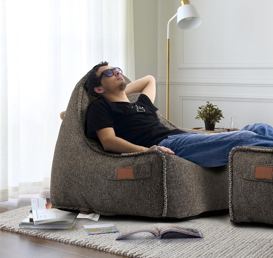 Patio Outdoor Weatherproof Water Proof Bean Bag Chair ,Outdoor bean bag lounger,High-Density Foam Filled ,Weather Resistant Waterproof UV-Protected ,outdoor beanbag Chair for Garden Terrace (Beige)