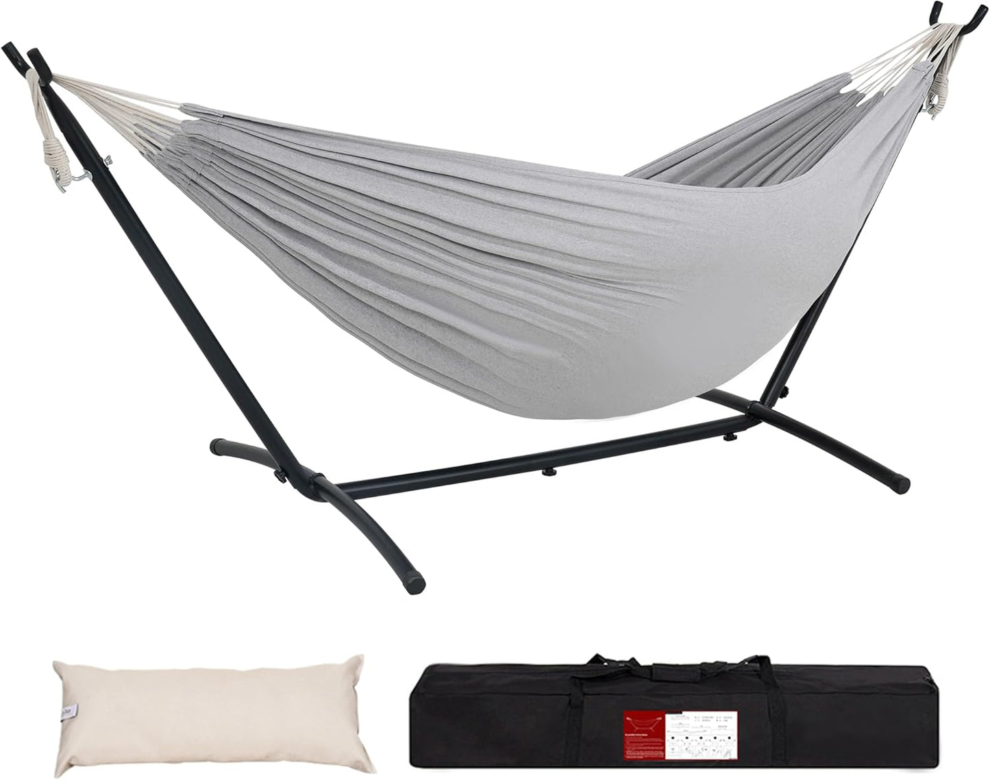 Lazy Daze Hammocks Double Hammock with 9ft Space-Saving Steel Stand Includes Portable Carrying Case, 450 Pounds Capacity (Natural)