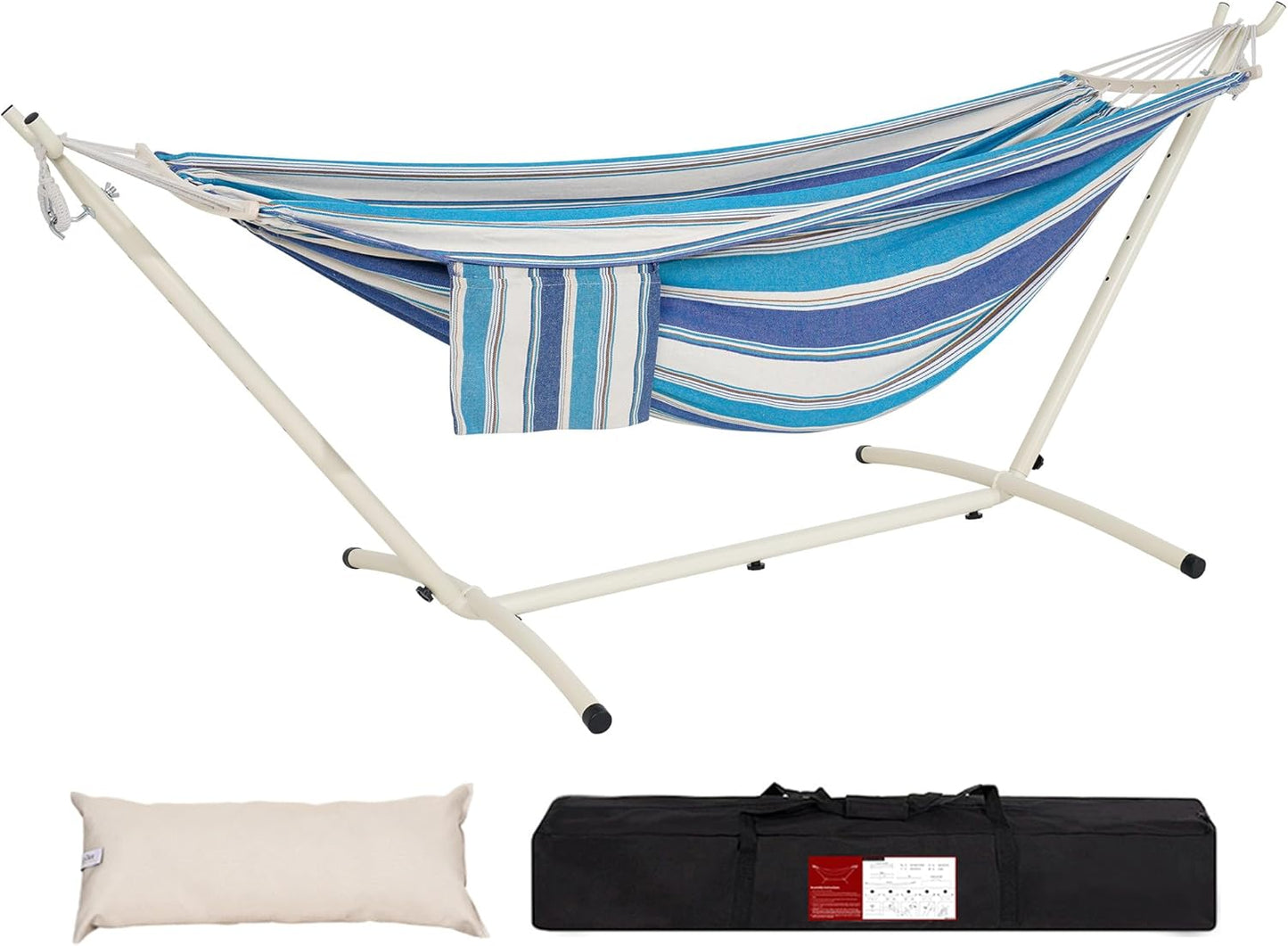 Lazy Daze Hammocks Double Hammock with 9ft Space-Saving Steel Stand Includes Portable Carrying Case, 450 Pounds Capacity (Natural)