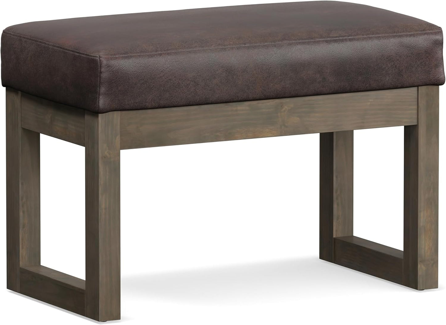 SIMPLIHOME Milltown 27 inch Wide Contemporary Rectangle Footstool Ottoman Bench in Grey Linen Look Fabric, Assembled, for the Living Room and Bedroom