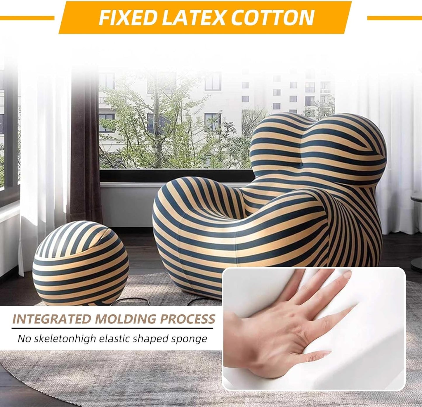 Modern Luxury Adult Living Room，Adult Floor Chair，Memory Foam Chair，Lazy Sofa Bed Floor ，Bedroom Balcony Lounge armrest Sofa Leisure (Black Yellow)