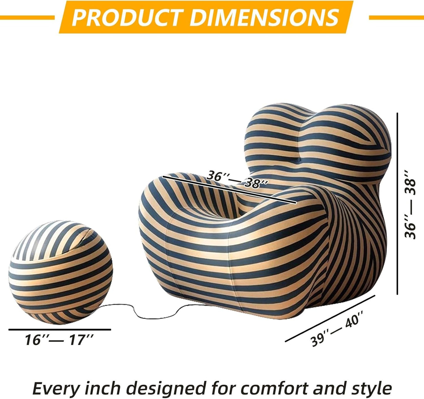 Modern Luxury Adult Living Room，Adult Floor Chair，Memory Foam Chair，Lazy Sofa Bed Floor ，Bedroom Balcony Lounge armrest Sofa Leisure (Black Yellow)