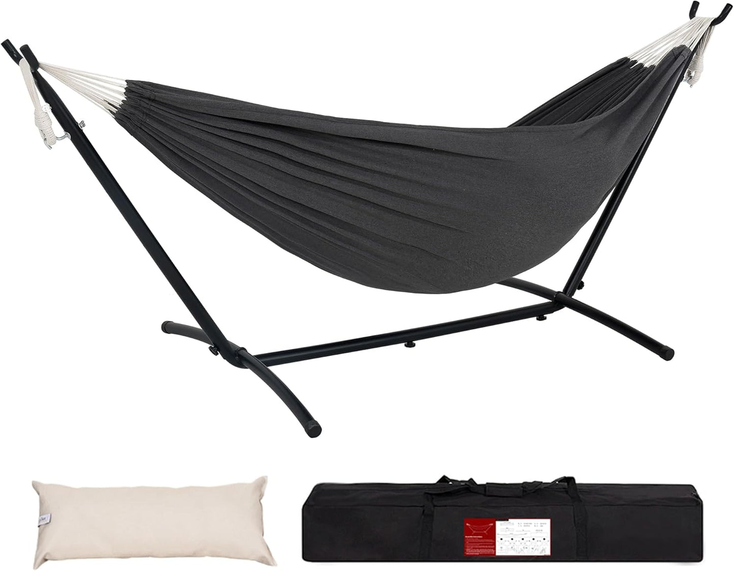 Lazy Daze Hammocks Double Hammock with 9ft Space-Saving Steel Stand Includes Portable Carrying Case, 450 Pounds Capacity (Natural)