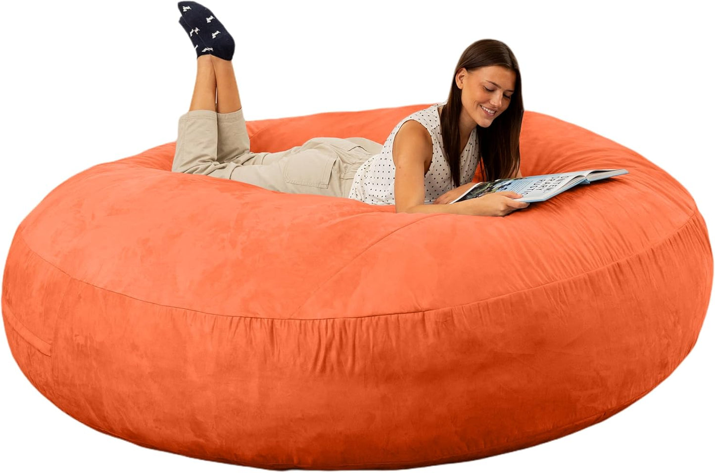 Jaxx 6 Foot Cocoon - 2-in-1 Convertible Bean Bag Bed & Large Bean Bag Chair for Adults, Premium Luxe Faux Fur - Mountain Fox