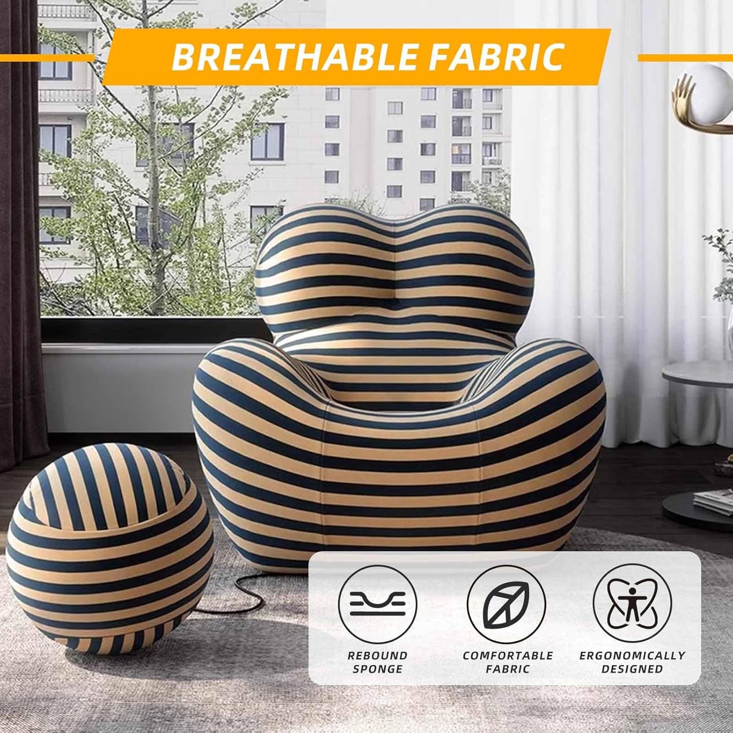 Modern Luxury Adult Living Room，Adult Floor Chair，Memory Foam Chair，Lazy Sofa Bed Floor ，Bedroom Balcony Lounge armrest Sofa Leisure (Black Yellow)