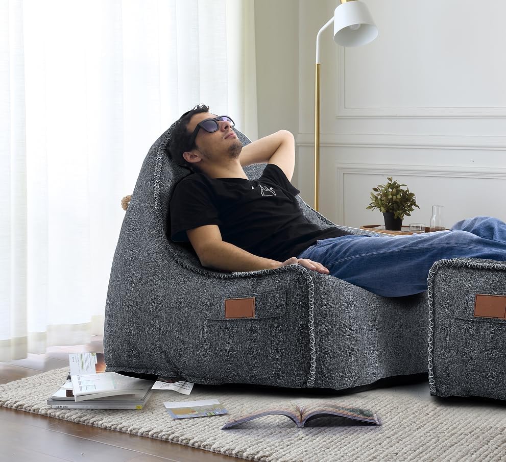 Patio Outdoor Weatherproof Water Proof Bean Bag Chair ,Outdoor bean bag lounger,High-Density Foam Filled ,Weather Resistant Waterproof UV-Protected ,outdoor beanbag Chair for Garden Terrace (Beige)