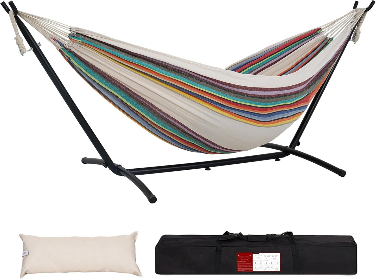 Lazy Daze Hammocks Double Hammock with 9ft Space-Saving Steel Stand Includes Portable Carrying Case, 450 Pounds Capacity (Natural)