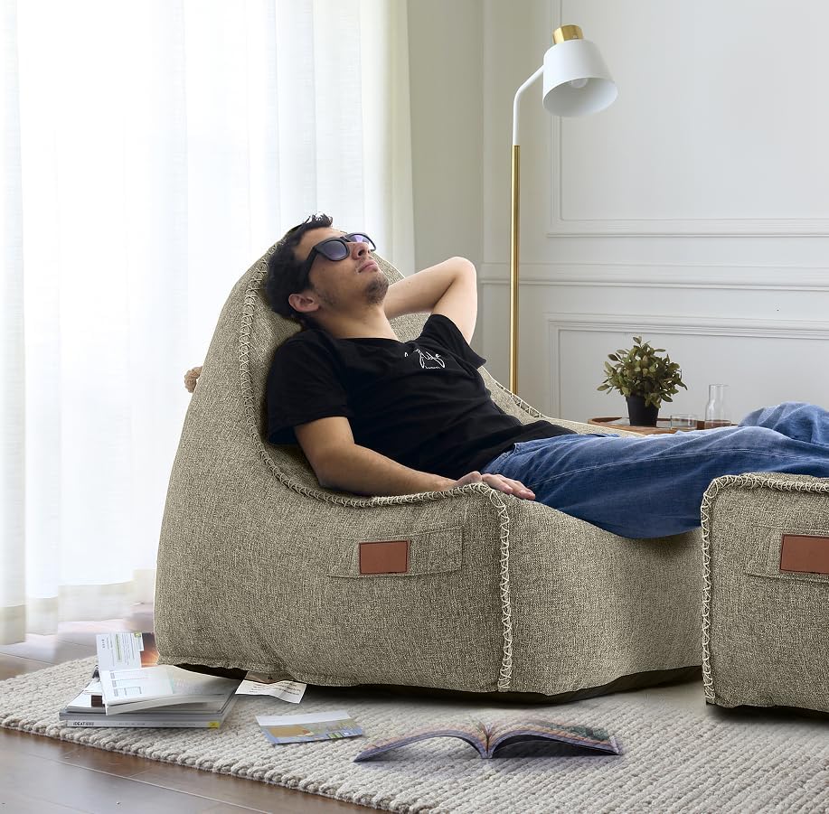 Patio Outdoor Weatherproof Water Proof Bean Bag Chair ,Outdoor bean bag lounger,High-Density Foam Filled ,Weather Resistant Waterproof UV-Protected ,outdoor beanbag Chair for Garden Terrace (Beige)