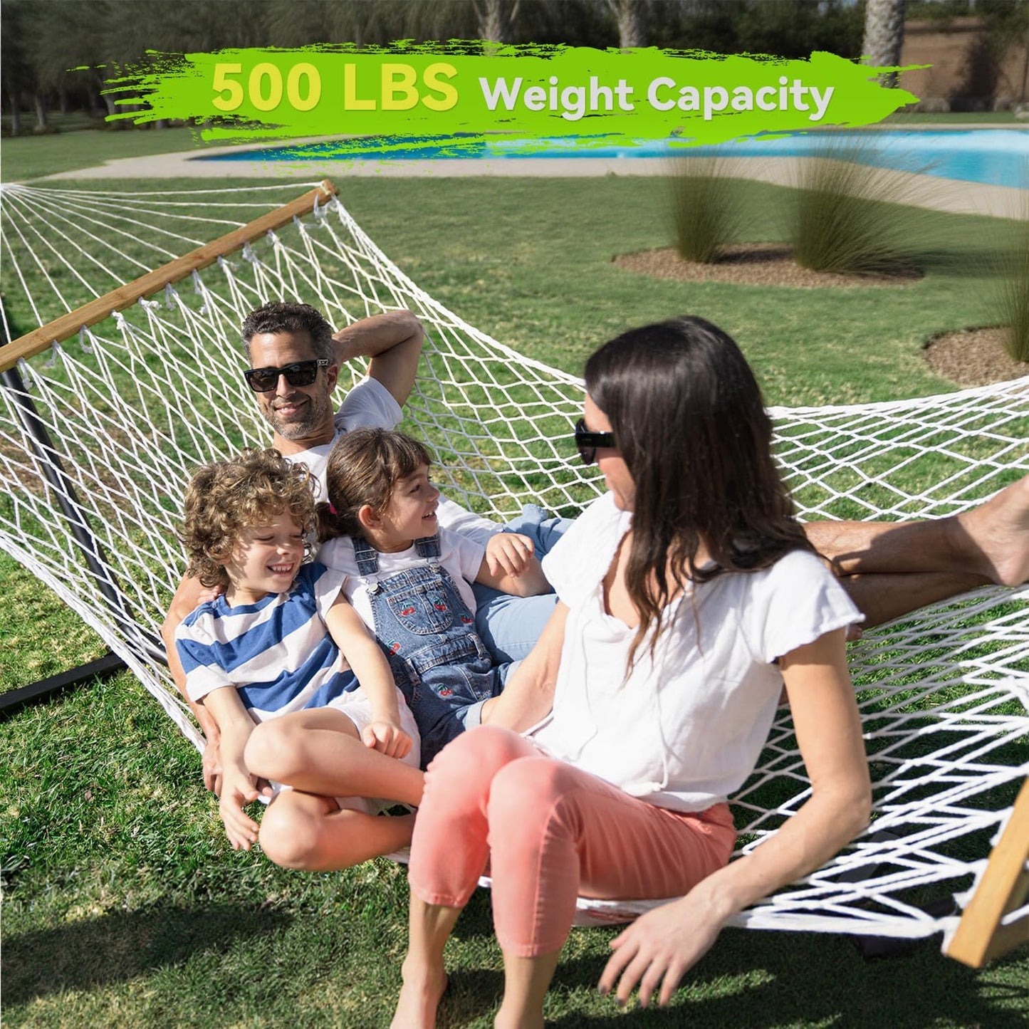 Double Hammock for 2 Person, Handwoven Rope Hammock with Spreader Bar Without Stand - Indoor & Outdoor Use for Patio, Poolside, Backyard (White)