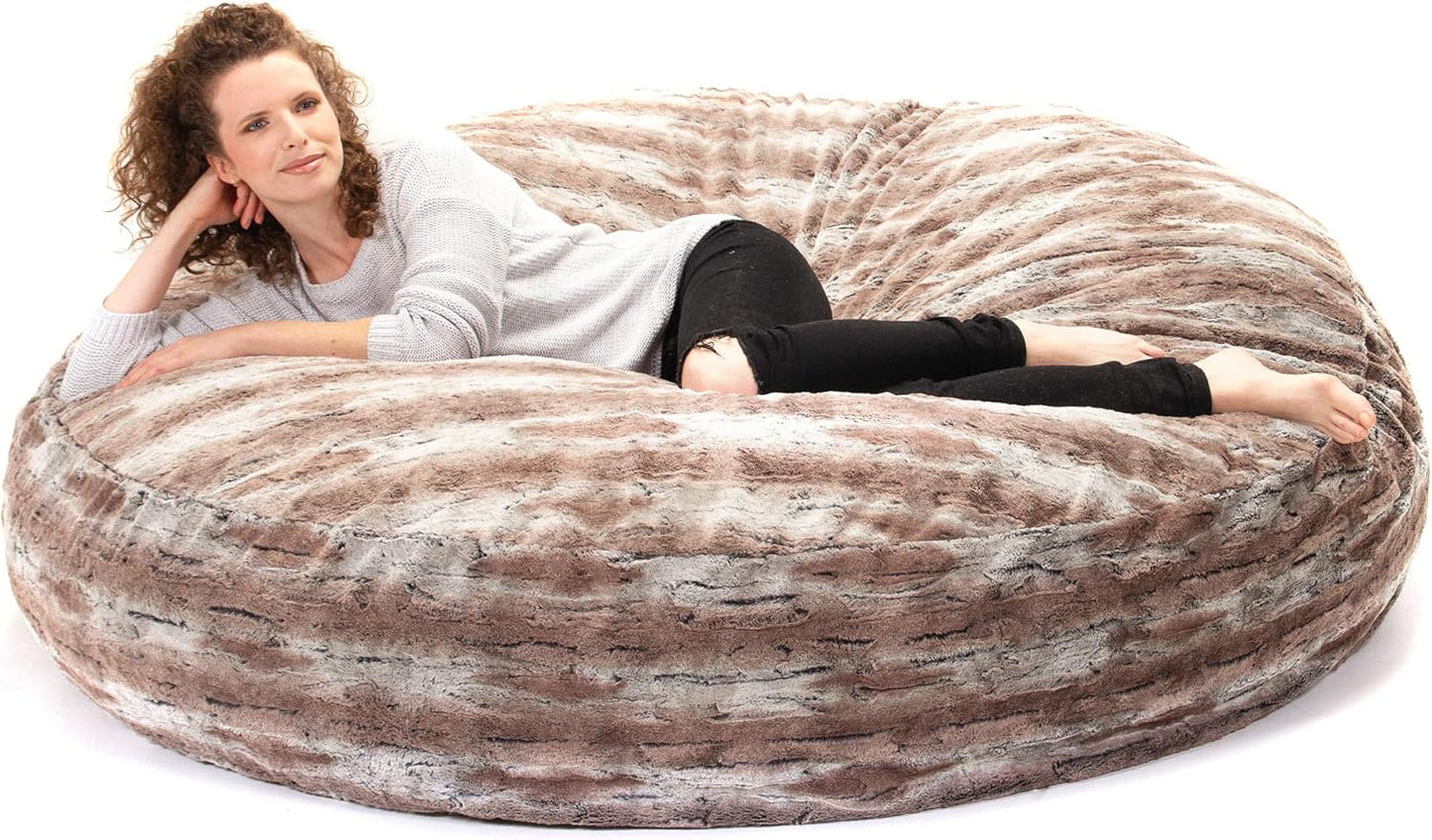Jaxx 6 Foot Cocoon - 2-in-1 Convertible Bean Bag Bed & Large Bean Bag Chair for Adults, Premium Luxe Faux Fur - Mountain Fox