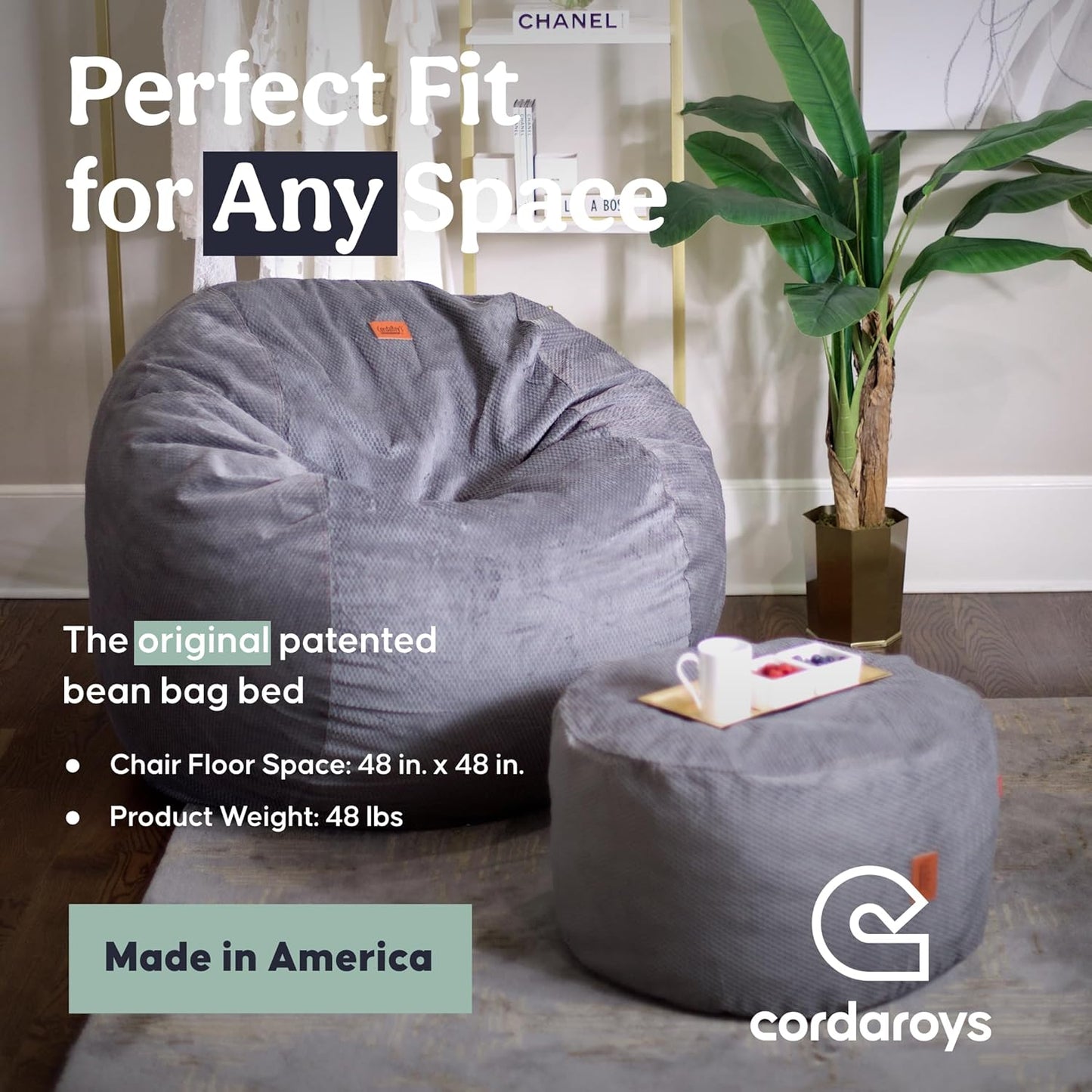 CordaRoy's Chenille Bean Bag-Convertible Bean Bag Chair-Machine-Washable Chenille Fabric Cover-for Basement,Living Room,Game Room,Dorm & More - Queen Size - Charcoal | Made in The USA