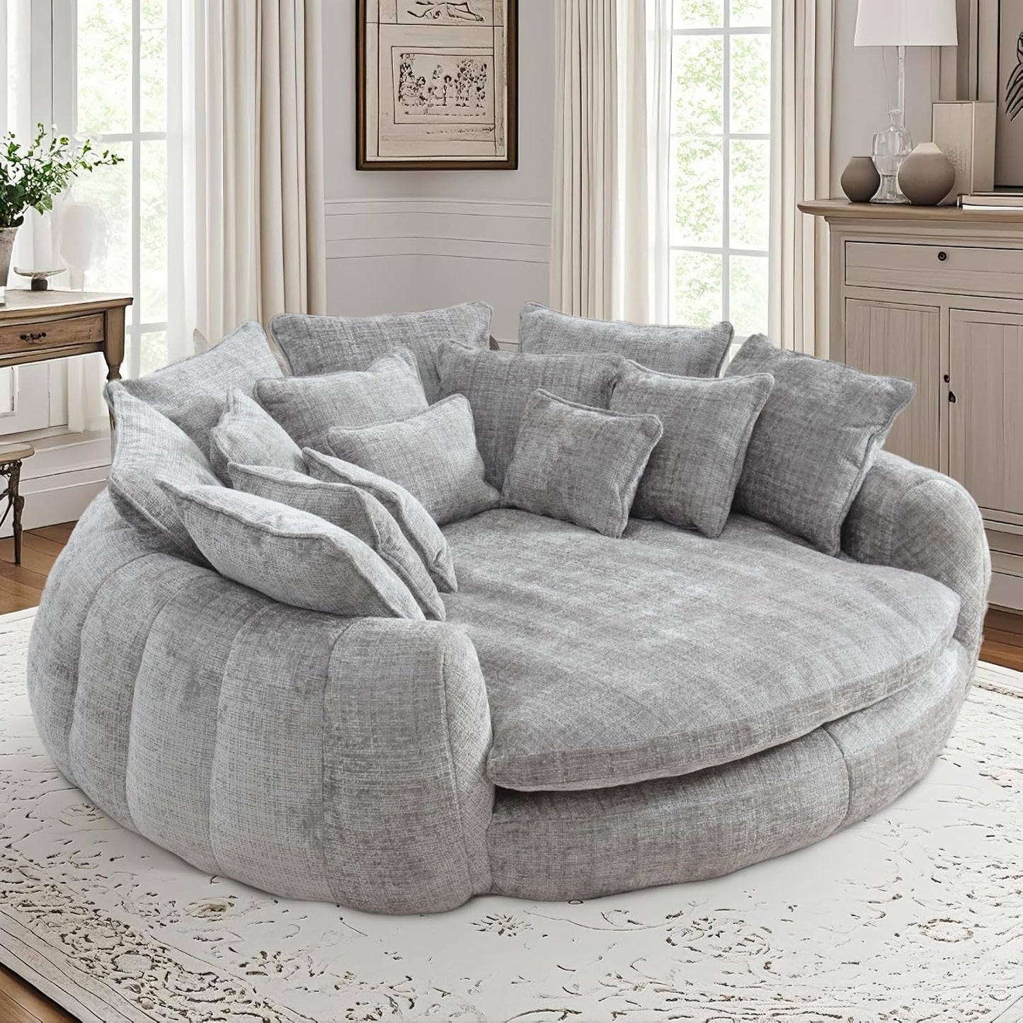 81'' Large Bean Bag Chair for Adults, Memory Foam Oversized Beanbag Chairs Couch with 14 Pillow, Comfy Giant Bean Bag Sofa Couch Bed, Chaise Lounge Chair Indoor Lazy Sofa for Living Room (Dark Grey)