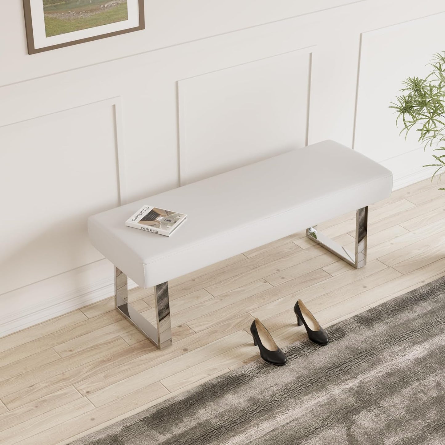 jiexi Bedroom Bench Bed end upholstered Bench Indoor Corner Small Footstool with Metal Legs, for Kitchen entryway Dining Room and Living Room Window, Plant Bench