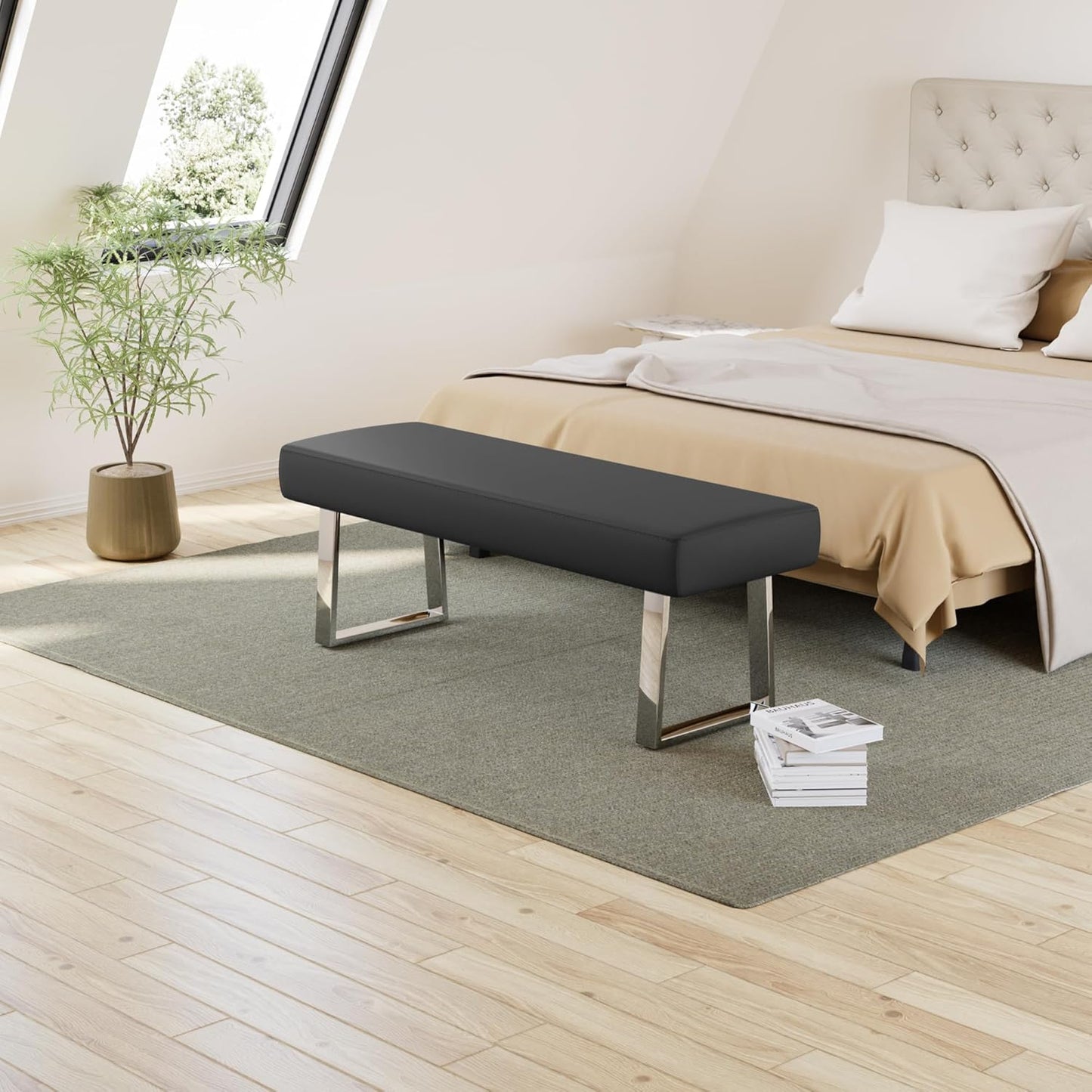 jiexi Bedroom Bench Bed end upholstered Bench Indoor Corner Small Footstool with Metal Legs, for Kitchen entryway Dining Room and Living Room Window, Plant Bench