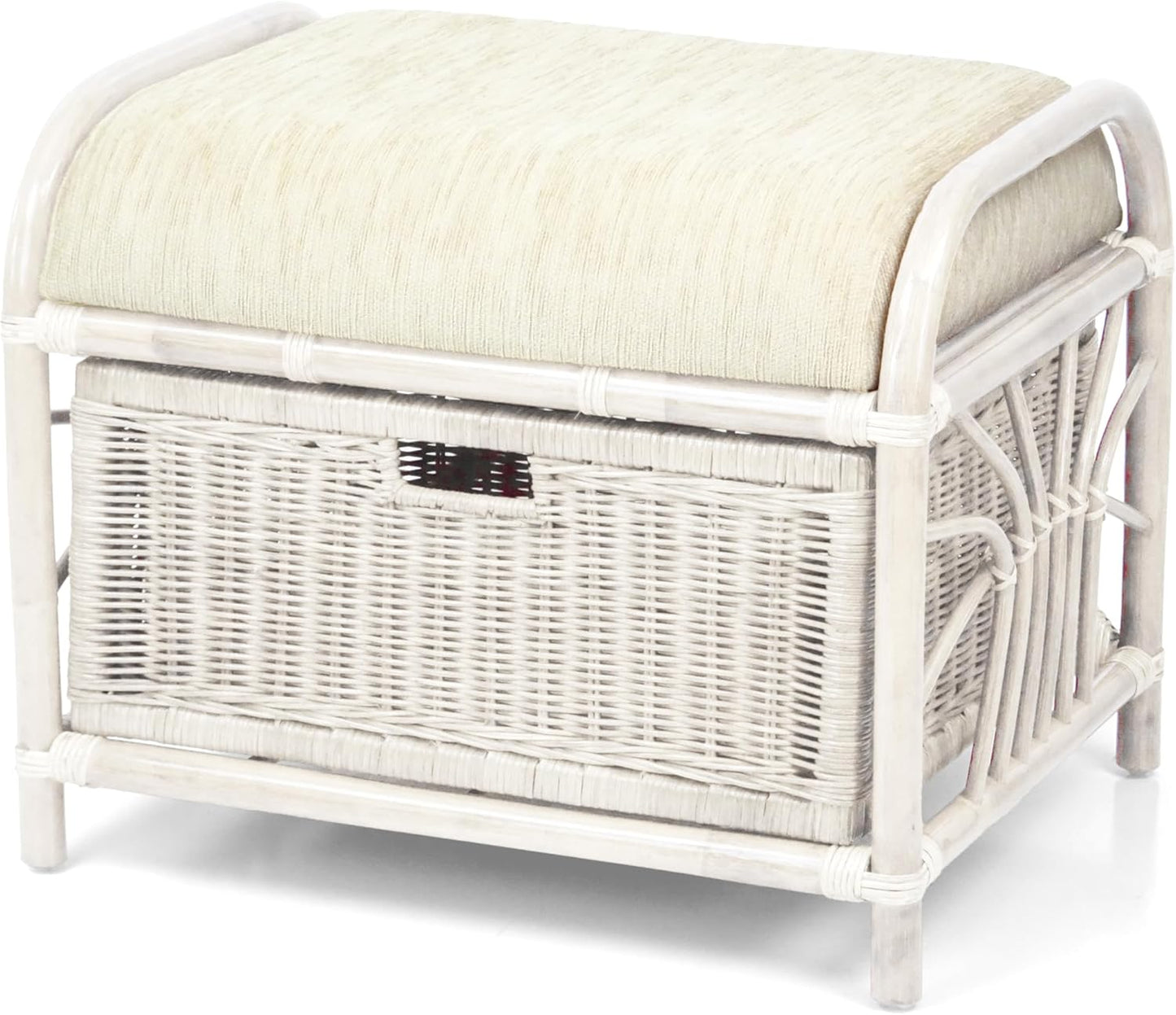 Krit Handmade Rattan Wicker Ottoman Colonial Color Footstool Pouf Stool w/Basket w/Cushion