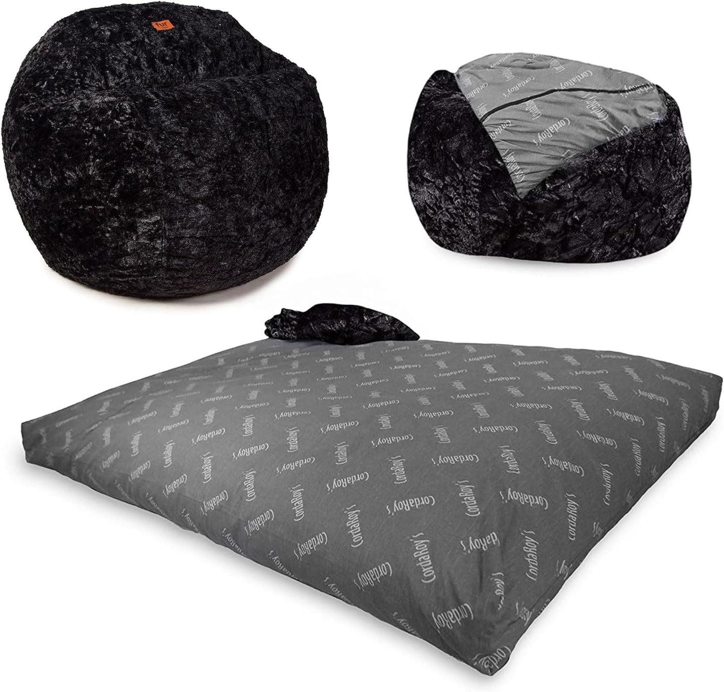 CordaRoy's Faux Fur Bean Bag-Convertible Bean Bag Chair -Machine-Washable Faux Fur Fabric Cover for Basement, Living Room, Game Room, Dorm & More - Full Size - Cow Pattern | Made in The USA