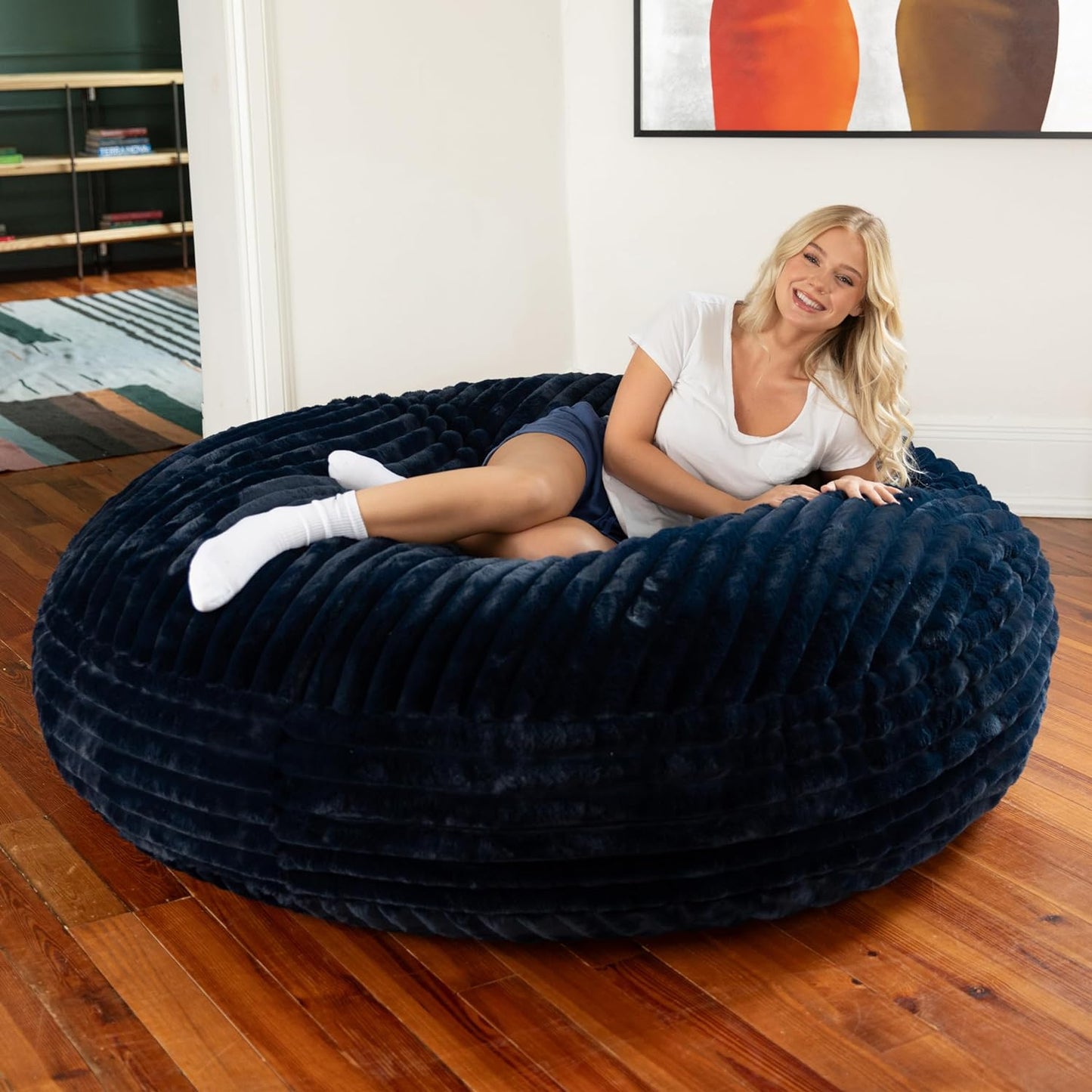 Jaxx 6 Foot Cocoon - 2-in-1 Convertible Bean Bag Bed & Large Bean Bag Chair for Adults, Premium Luxe Faux Fur - Mountain Fox