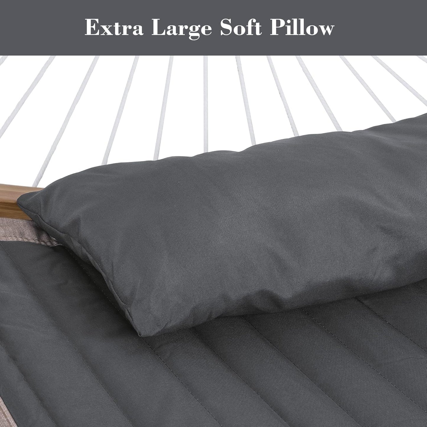 SUNCREAT Double Portable Hammock with Stand, 2 Person Hammock with Curved Spreader Bar, Balance Ropes Included, Dark Gray