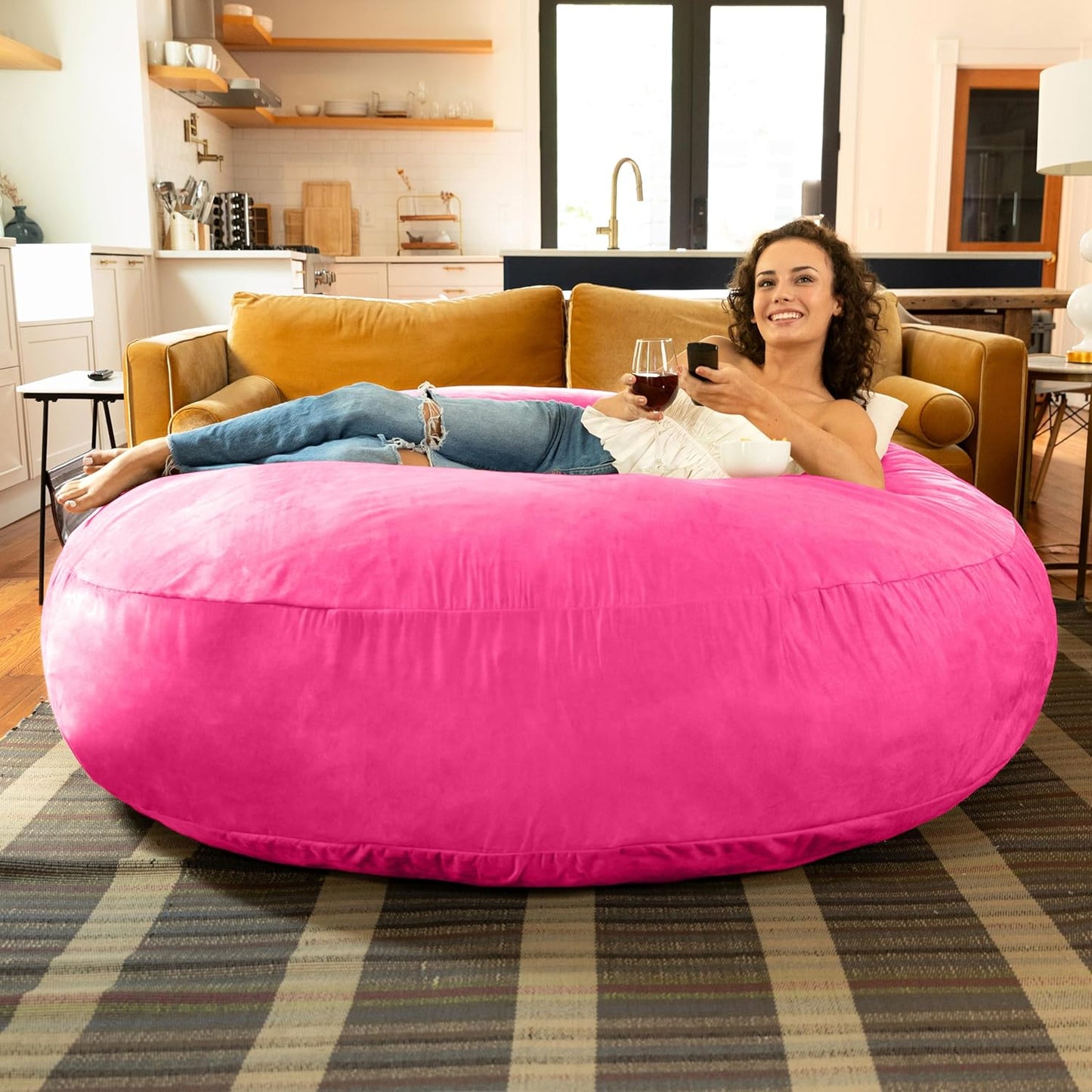 Jaxx 6 Foot Cocoon - 2-in-1 Convertible Bean Bag Bed & Large Bean Bag Chair for Adults, Premium Luxe Faux Fur - Mountain Fox