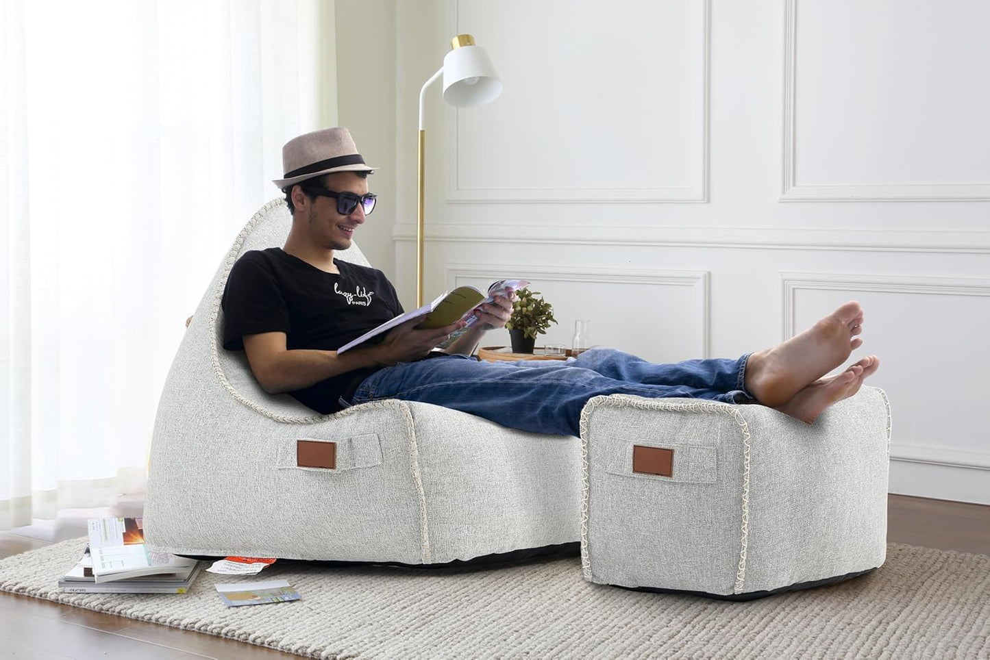 Patio Outdoor Weatherproof Water Proof Bean Bag Chair ,Outdoor bean bag lounger,High-Density Foam Filled ,Weather Resistant Waterproof UV-Protected ,outdoor beanbag Chair for Garden Terrace (Beige)