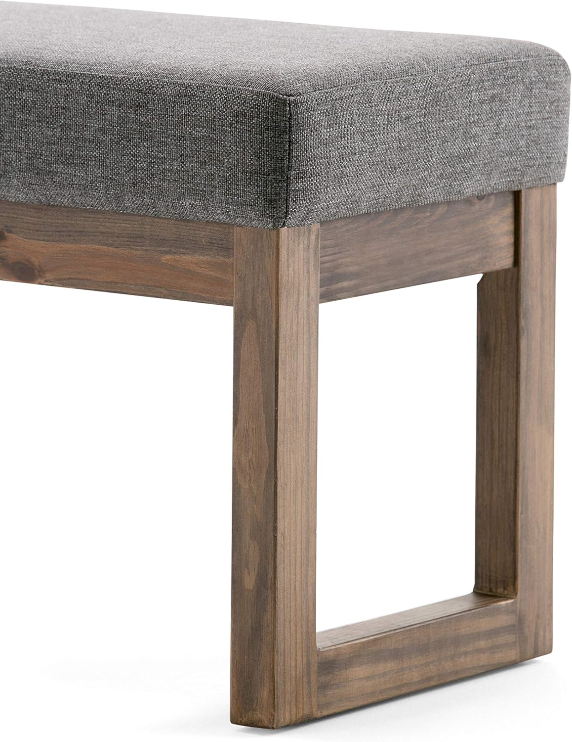 SIMPLIHOME Milltown 27 inch Wide Contemporary Rectangle Footstool Ottoman Bench in Grey Linen Look Fabric, Assembled, for the Living Room and Bedroom