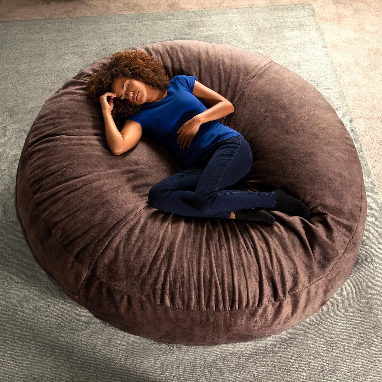 Jaxx 6 Foot Cocoon - 2-in-1 Convertible Bean Bag Bed & Large Bean Bag Chair for Adults, Premium Luxe Faux Fur - Mountain Fox