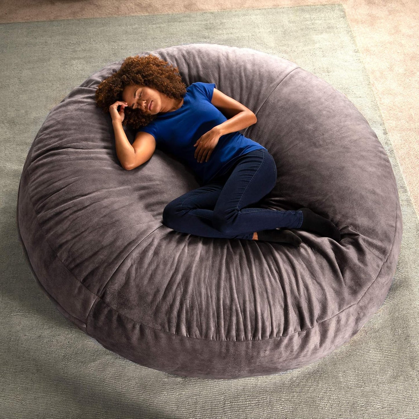 Jaxx 6 Foot Cocoon - 2-in-1 Convertible Bean Bag Bed & Large Bean Bag Chair for Adults, Premium Luxe Faux Fur - Mountain Fox
