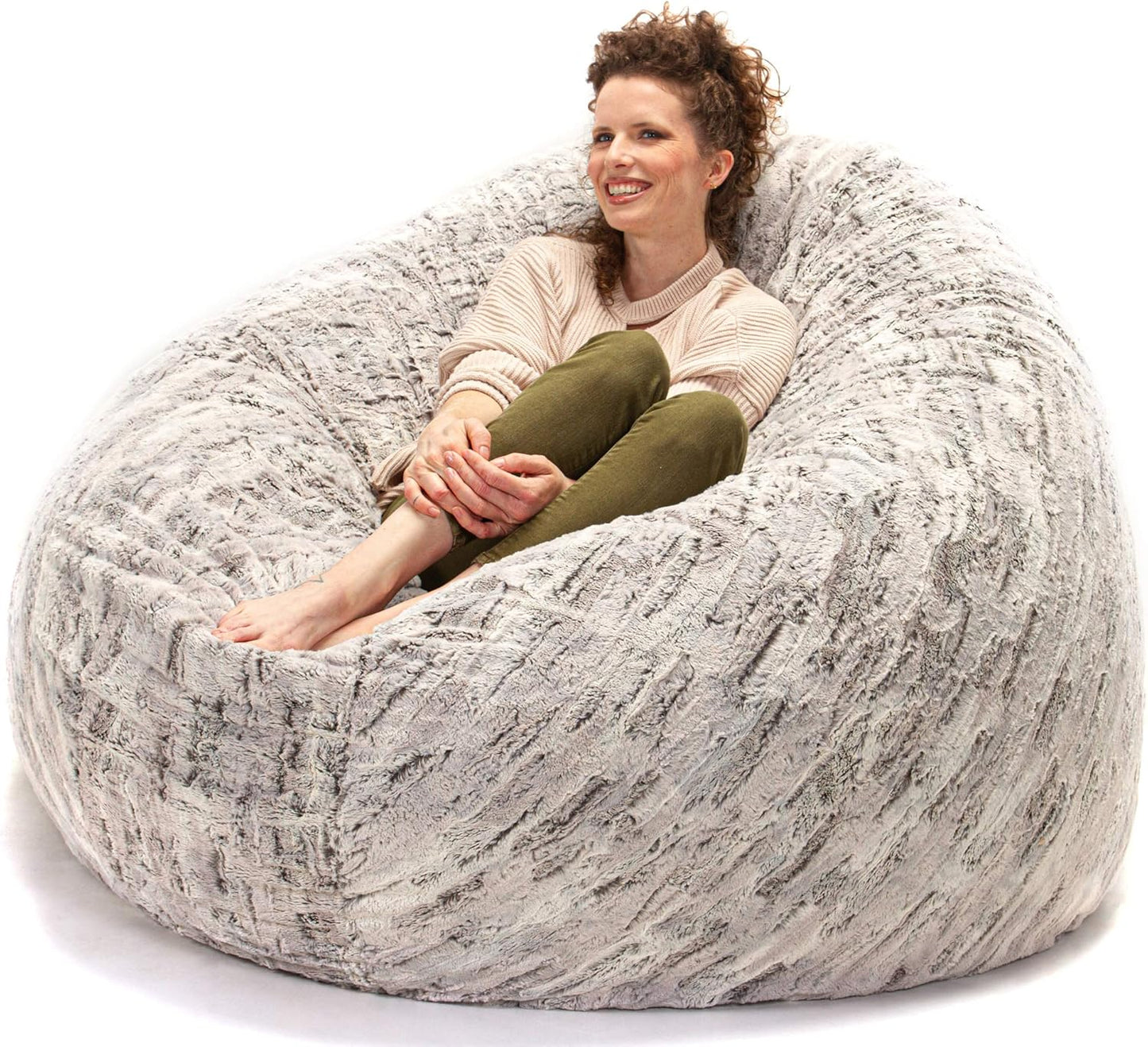 Jaxx 6 Foot Cocoon - 2-in-1 Convertible Bean Bag Bed & Large Bean Bag Chair for Adults, Premium Luxe Faux Fur - Mountain Fox