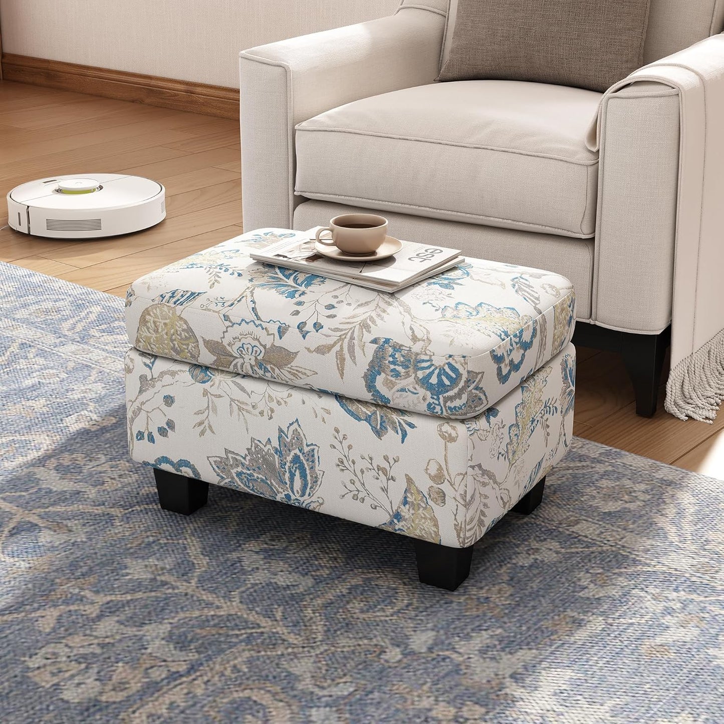 Christopher Knight Home Spield Indoor Ottoman Footrest, Wooden Ottoman Foot Stool, Modern Coffee Table, Floral Print