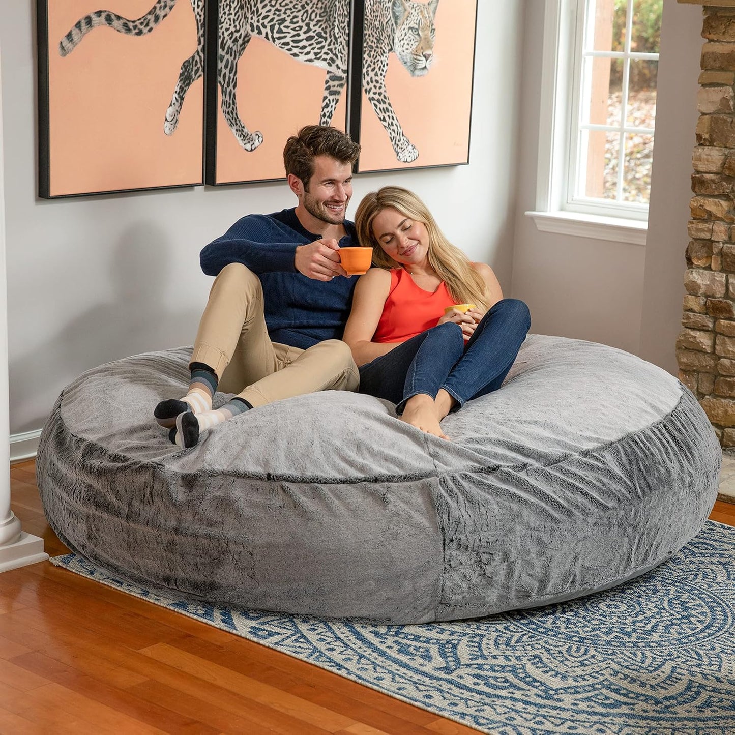 Jaxx 6 Foot Cocoon - 2-in-1 Convertible Bean Bag Bed & Large Bean Bag Chair for Adults, Premium Luxe Faux Fur - Mountain Fox