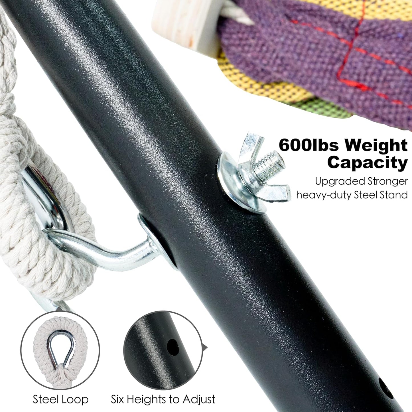 Double Hammock with Stand for Outside, Upgraded Spreader Bar, Heavy Duty Space Saving Steel Stand 2 Person, Side Pockets, Easy Assembly, 600lbs Weight Capacity, Indoor & Outdoor (Classic Red)