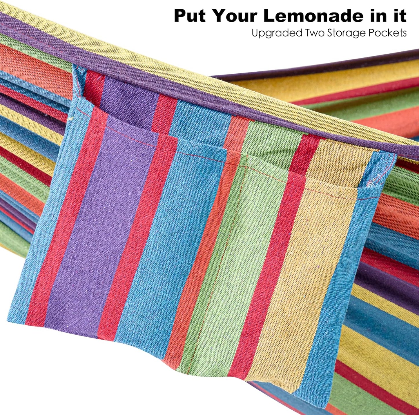 Double Hammock with Stand for Outside, Upgraded Spreader Bar, Heavy Duty Space Saving Steel Stand 2 Person, Side Pockets, Easy Assembly, 600lbs Weight Capacity, Indoor & Outdoor (Classic Red)